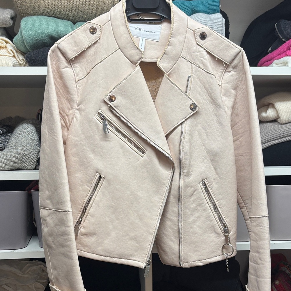 BCBGMaxAzria Women's Light Pink Leather Jacket